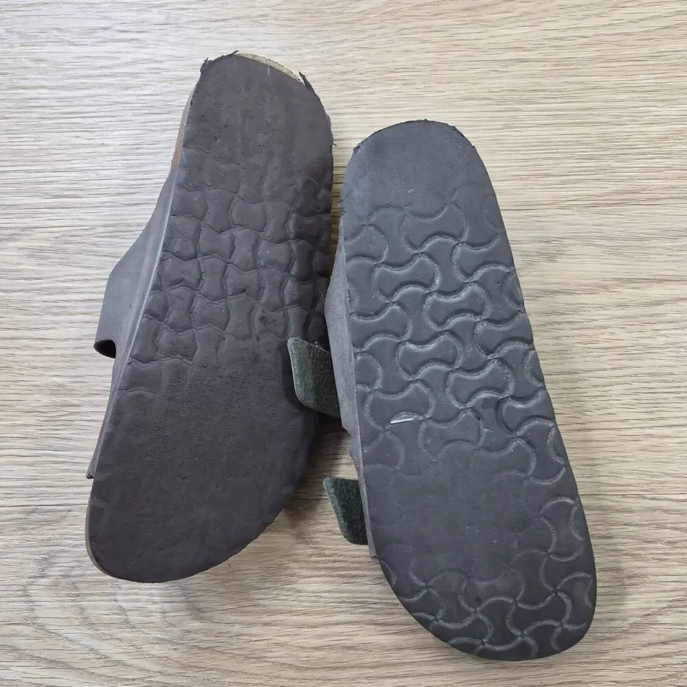 Birkenstock Sandals Slides Shoes Adult 8.5 M Soft Leather Foot Bed Grey Strap